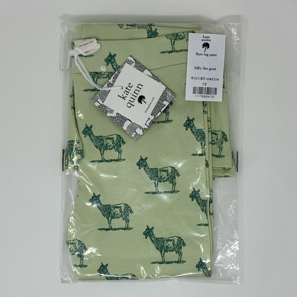 Flare Leg Pants, soft organic cotton Billy the Goat 🐐 print by Kate Quinn - Picture 2 of 5